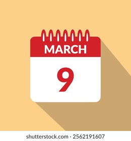 March 9 Calendar icon vector illustration.