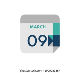 March 9 flat daily calendar date, 9 March Single Day Calendar  Icon