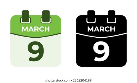 March 9 flat daily spiral calendar icon date vector image in matching color scheme. Suitable and perfect for design material, such as event or reminder. The best editable graphic resources.
