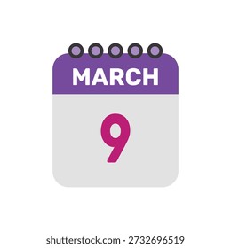march 9 icon vector begins with colorful calendar page