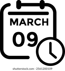 March 9 on calendar icon vector. Calendar vector icon. Deadline. Date. 
