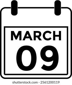 March 9 on calendar icon vector. Calendar vector icon. Deadline. Date. 
