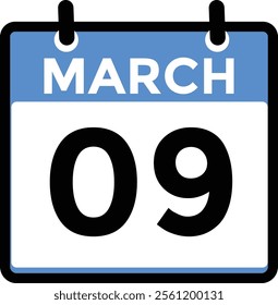 March 9 on calendar icon vector. Calendar vector icon. Deadline. Date. 
