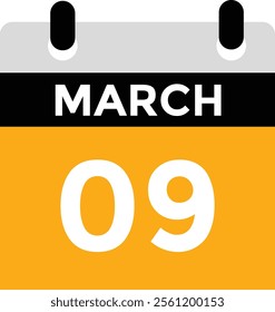 March 9 on calendar icon vector. Calendar vector icon. Deadline. Date. 
