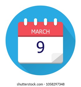 March 9. Vector flat daily calendar icon. Date and time, day, month. Holiday. Season.