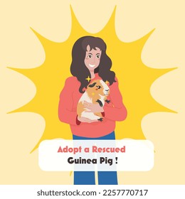 March is Adopt a rescued guinea pig month. Girl adopting a cavy