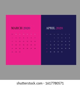 March April Calendar 2020 Holiday and abservance