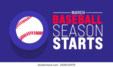 marzo es la temporada de béisbol comienza el diseño de fondo. marzo es la plantilla de diseño de fondo del Día del Juego. Eliminatoria de béisbol en marzo. Pelota para el béisbol Juegos finales de torneo de temporada Póster de fiesta súper deportiva 