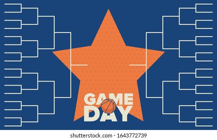 March Basketball Madness. Game Day Party. Professional team championship. Playoff grid, tournament bracket. Regular season and final game. Ball for basketball. Sport poster. Vector illustration