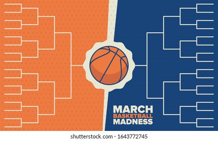 March Basketball Madness. Game Day Party. Professional team championship. Playoff grid, tournament bracket. Regular season and final game. Ball for basketball. Sport poster. Vector illustration - Shutterstock ID 1643772745