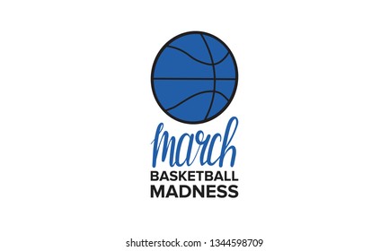 March basketball madness poster. Basketball tournament. Vector logo and background. Sport design with lettering and game ball