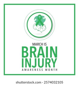 March Is Brain Injury Awareness Month. Brain and ribbon. Great for cards, banners, posters, social media and more.
