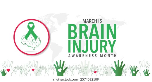 March Is Brain Injury Awareness Month. Brain and ribbon. Great for cards, banners, posters, social media and more.
