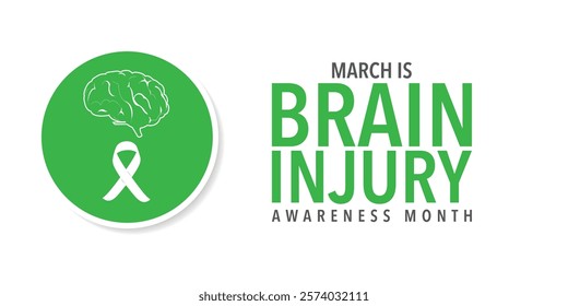 March Is Brain Injury Awareness Month. Brain and ribbon. Great for cards, banners, posters, social media and more.
