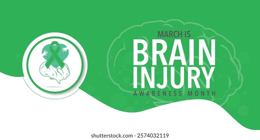 March Is Brain Injury Awareness Month. Brain and ribbon. Great for cards, banners, posters, social media and more.
