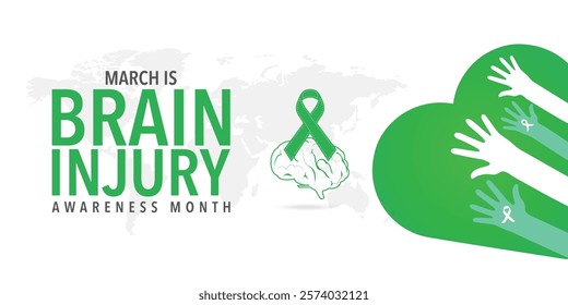 March Is Brain Injury Awareness Month. Brain and ribbon. Great for cards, banners, posters, social media and more.
