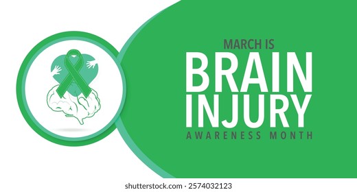 March Is Brain Injury Awareness Month. Brain and ribbon. Great for cards, banners, posters, social media and more.
