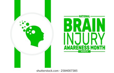 March Is Brain Injury Awareness Month.TBI This holiday-themed design is perfect for green backgrounds, banners, greeting cards, posters with text inscription, Classic social media posts. illustration