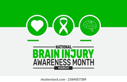 March Is Brain Injury Awareness Month.TBI This holiday-themed design is perfect for green backgrounds, banners, greeting cards, posters with text inscription, Classic social media posts. illustration