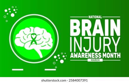 March Is Brain Injury Awareness Month.TBI This holiday-themed design is perfect for green backgrounds, banners, greeting cards, posters with text inscription, Classic social media posts. illustration