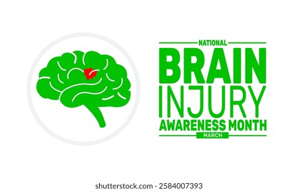 March Is Brain Injury Awareness Month.TBI This holiday-themed design is perfect for green backgrounds, banners, greeting cards, posters with text inscription, Classic social media posts. illustration