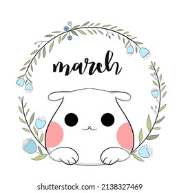 March calandar vector desidn card   rat cute postcard 