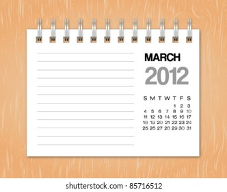 March calendar 2012 on wood background