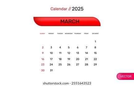 march calendar 2025 start corporate concept vector design green background  .design template.