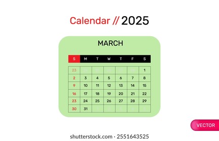 march calendar 2025 start corporate concept vector design green background  .design template.