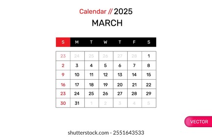 march calendar 2025 start corporate concept vector design green background  .design template.