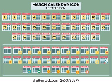 Lembrete de ícones de design simples do calendário de março para organização de planejamento e eventos de gerenciamento de tempo 