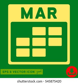 March Calendar Grid icon. Vector EPS illustration style is flat iconic symbol, yellow color.