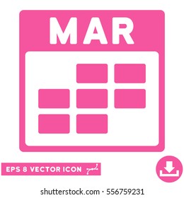 March Calendar Grid icon. Vector EPS illustration style is flat iconic symbol, pink color.