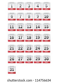 March Calendar Icons On White Background