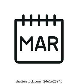 March calendar isolated icon, MAR month vector symbol with editable stroke