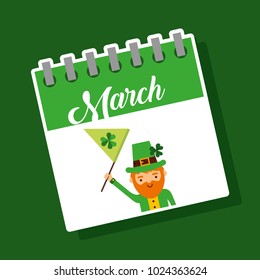 march calendar leprechaun with flag st patricks party