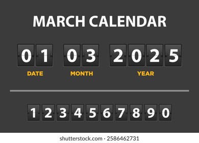 March Calendar mechanical board panel letters. March Date Calendar