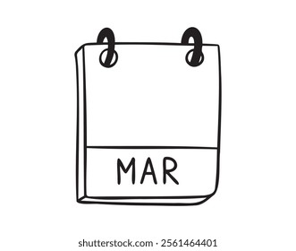 March calendar month page hand drawn doodle icon. Outline line symbol for planning. Single calendar element. Vector illustration