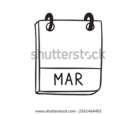 March calendar month page hand drawn doodle icon. Outline line symbol for planning. Single calendar element. Vector illustration