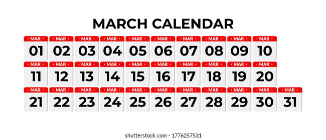 March calendar, calendar set icon with shadow.