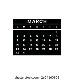 March calendar template for 2025 year. Wall calendar in a minimalist style. Week Starts on Sunday.