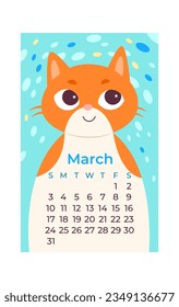 Ilustración vectorial del calendario del gato de marzo
