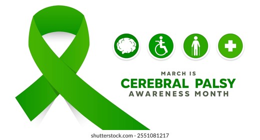 March is Cerebral Palsy Awareness Month. Ribbon, brain, people and plus icon. Great for cards, banners, posters, social media and more. White  background.
