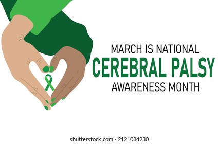 March is Cerebral Palsy Month. Hands making heart shape holding awareness ribbon	