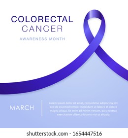 March - Colorectal Cancer awareness month. Bowel cancer and colon cancer. Blue awareness ribbon. Concept healthcare banner. Stock vector illustration.