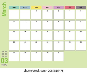 march colorful 2022 monthly calendar planner printable