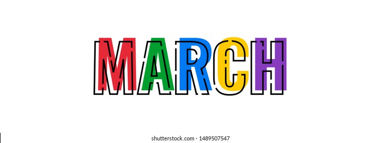 march, colorful line art style vector illustration