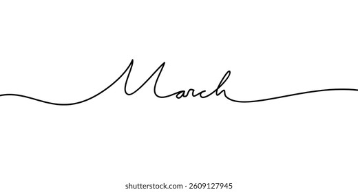 March continuous line word. Month of the year. minimal word handwritten inscription. simple Hand drawn lettering. Calligraphy. One line drawing of word. Vector illustration
