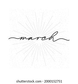 March - continuous one black line with word. Minimalist drawing of phrase illustration