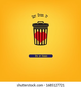 In March, the date is Get Over It Day. Illustration - heart in a trash can.